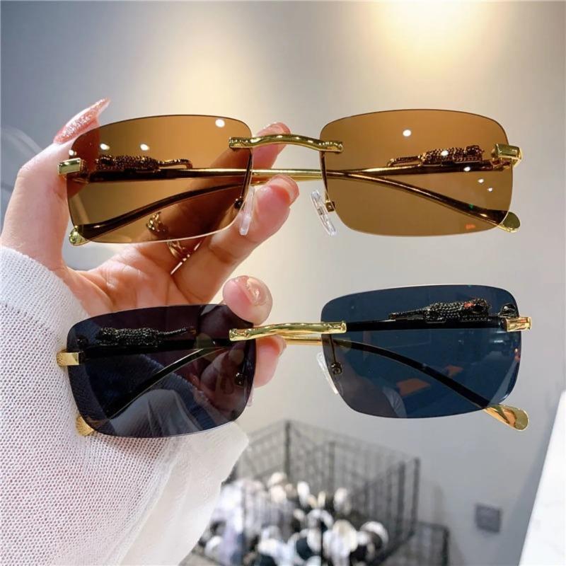 New Frameless Rectangle Sunglasses Fashion Men Women Leopard Print Sun Glasses Outdoor Travel Shades