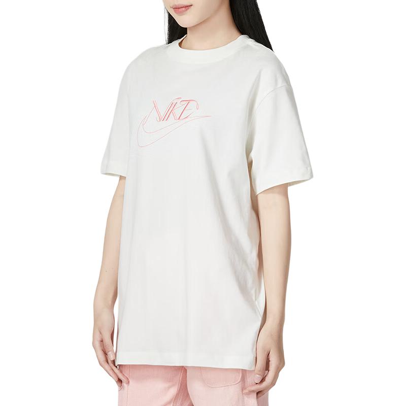 Nike Letter Print Round Neck American Vintage Short Sleeve T-Shirt Women T-Shirt Off-White FB8204-133