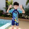 Children's Boys' One-Piece Short-Sleeve Swimsuit: Medium & Large, Quick-Dry, UV Protection