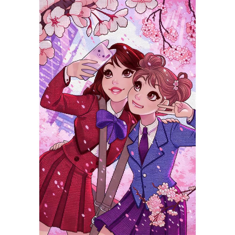 

Disney 5D DIY Diamond Painting Modern Japanese Style Girl Illustration Full Round Diamond Mosaic Cartoon Cross Stitch Art Painting for Home Decoration Round 20x30cm