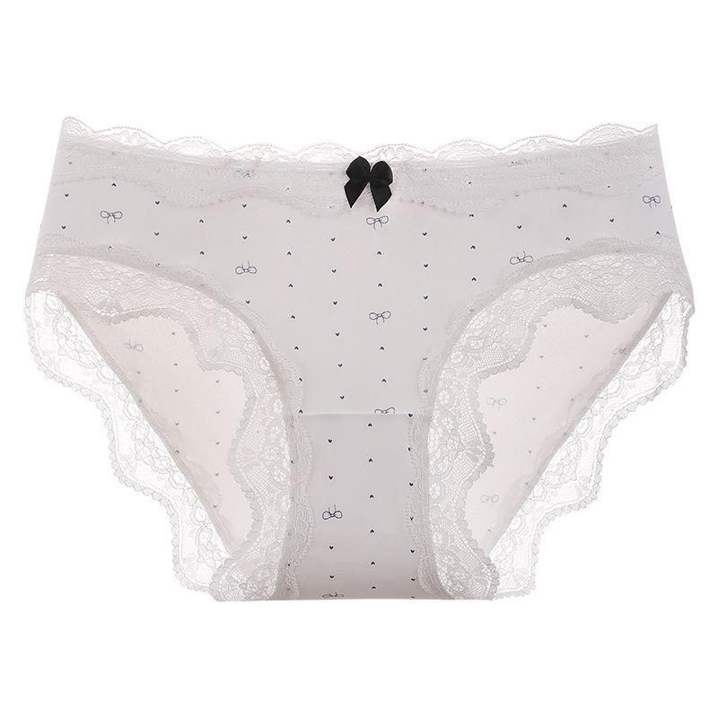 Girl Spring and Summer Broken Flower Bow Lace Frivolous Cool Feeling Ice Silk High Bullet Speed Dry Briefs