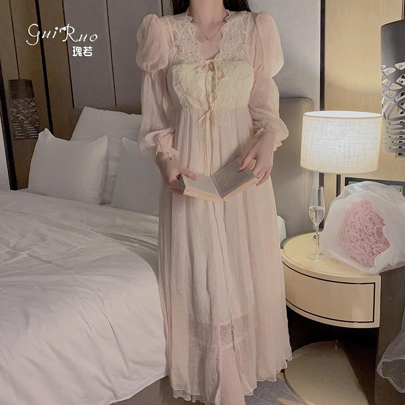 Women's Silky Padded Backless Long Cami Dress with Mesh Robe Lounge Set