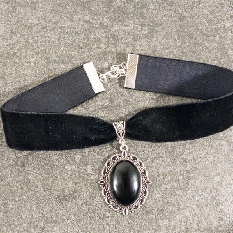 Gothic Black Agate Necklace With Cross Chain For Women And Men