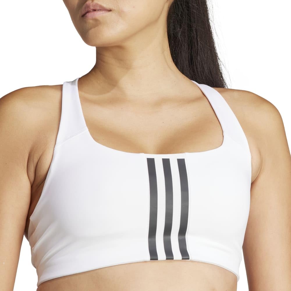 Adidas Powerimpact Training Sports Medium White Bra, Support, Three-Stripes Bra, IKV47, Women's, (IT6622), J/2XCD