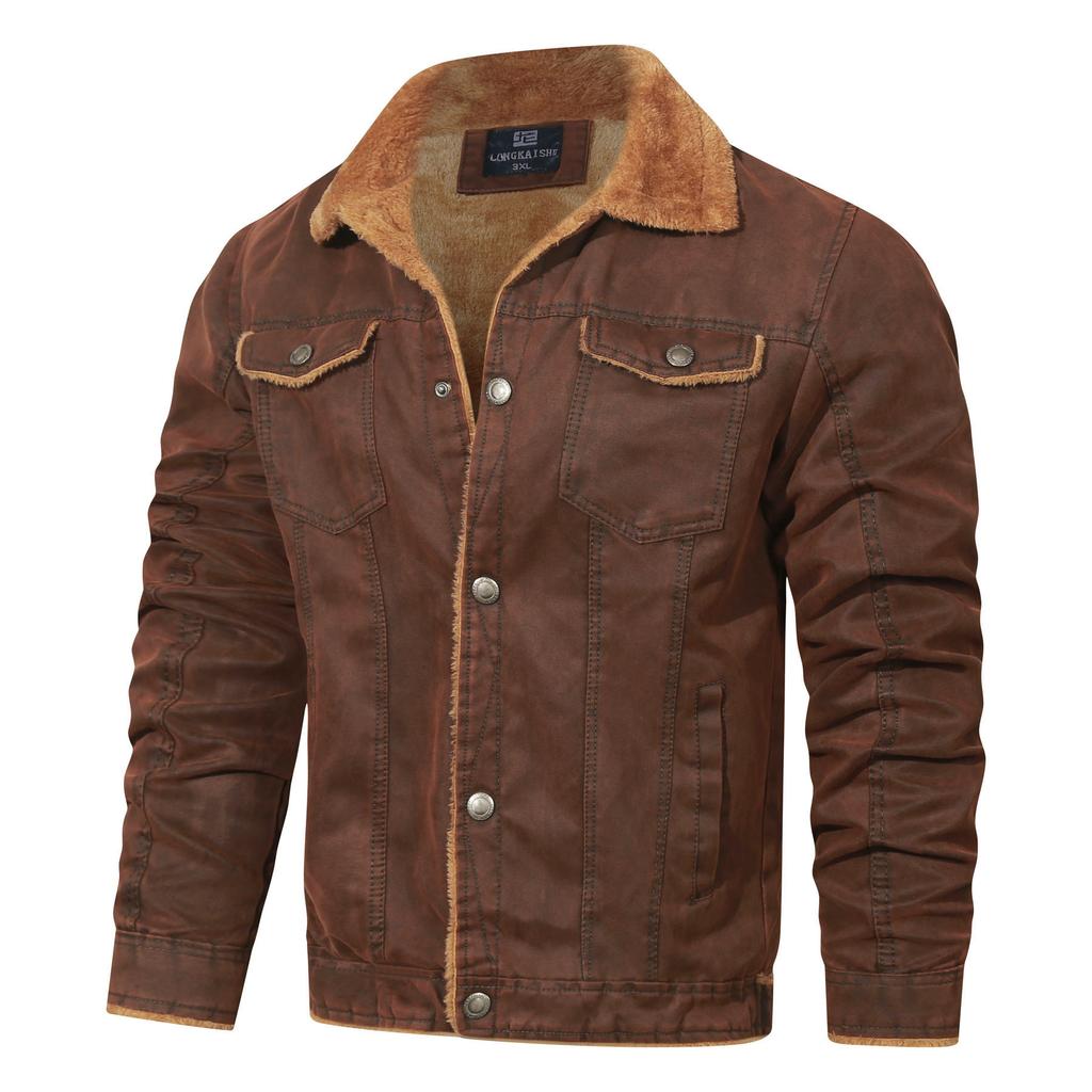 Kožešinový jednodílný kabát Pánská zimní fleecová bunda s klopami Pánské volné pánské oblečení