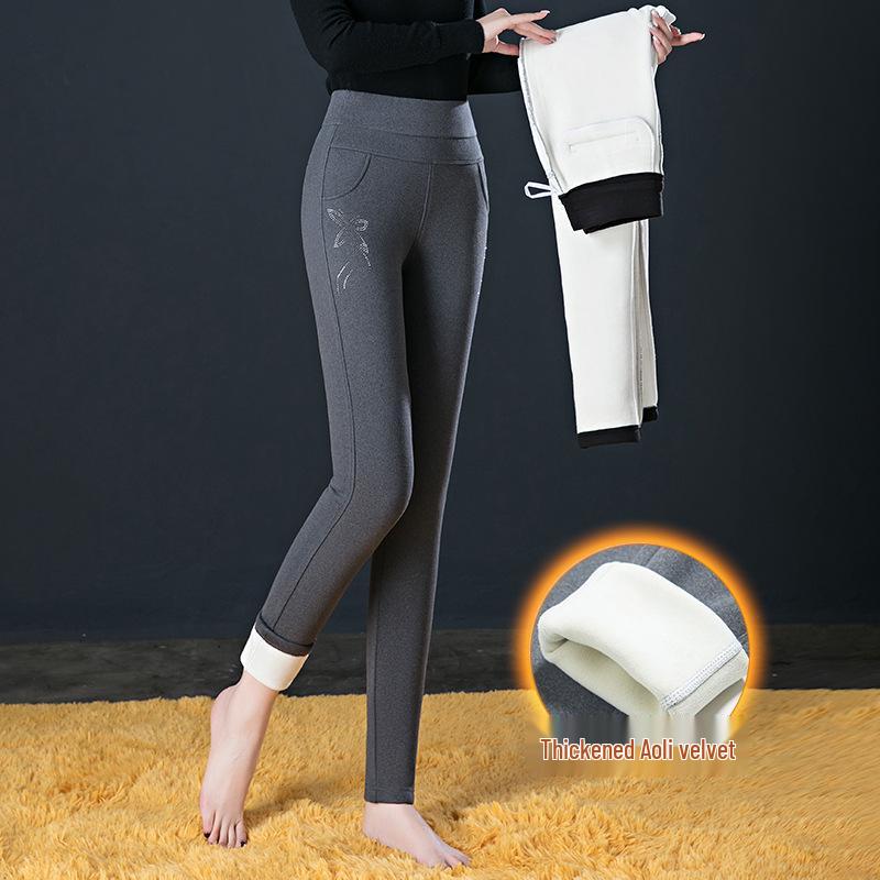 2025 Stylish Plus Size High Waist Elastic Velvet Cropped Skinny Pants - Autumn/Winter Collection