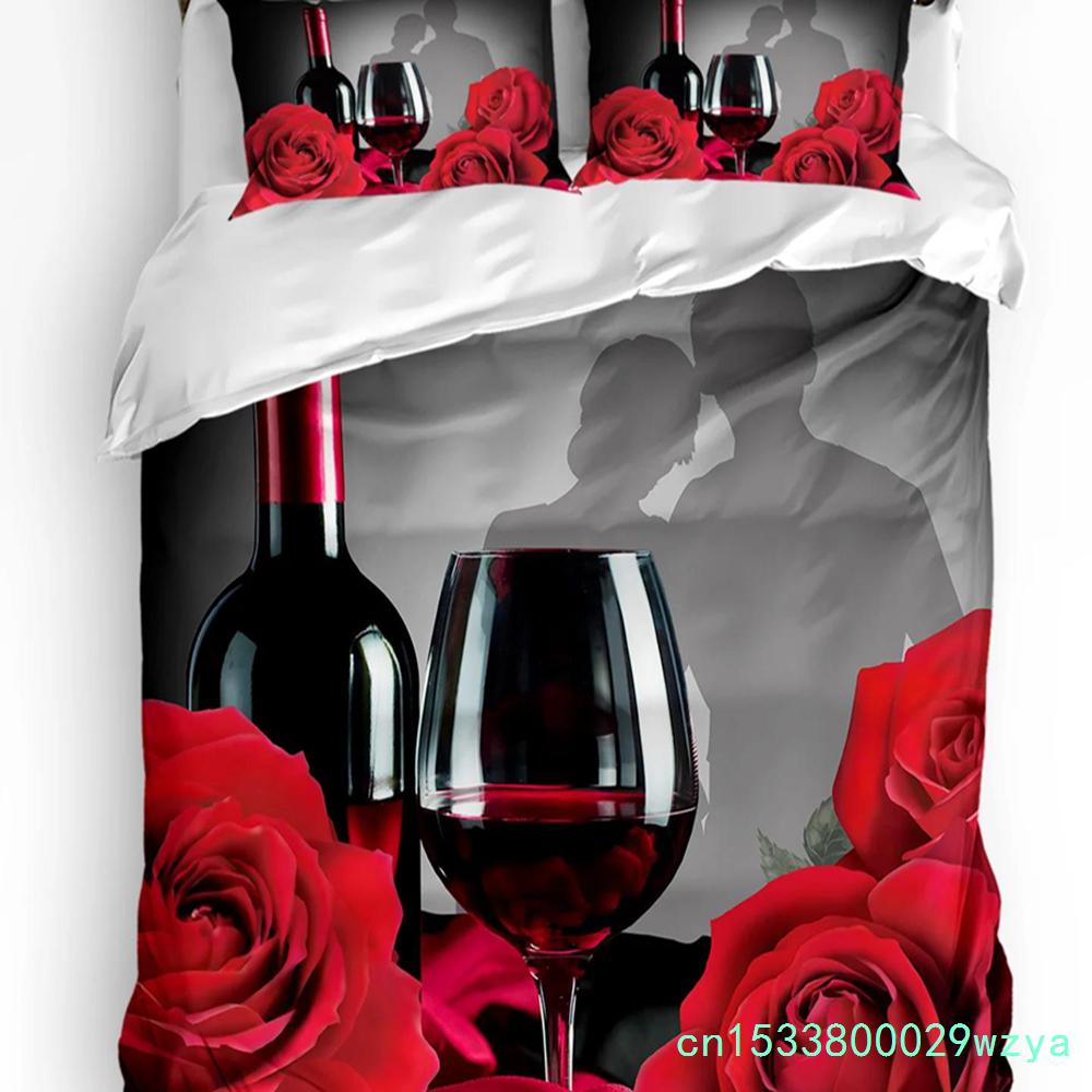 Red Rose Flower Bouquet Plant Duvet Cover With Pillow Case Custom 3pcs Bedding Set Quilt Cover Double Bed Home Textile