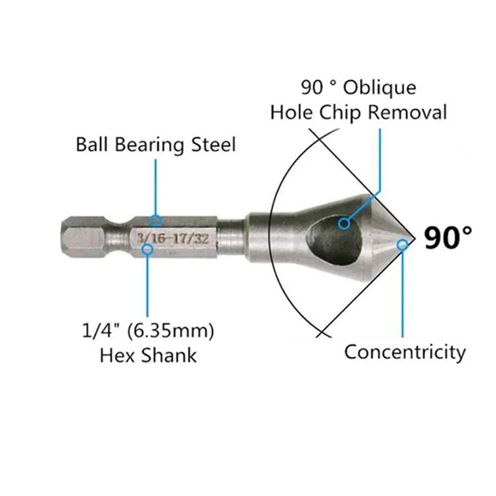 3PCS 90 Degree Countersunk Bit Deburring Drill Tap Hole Milling Cutter Hand Tools for Wooden Soft Metal Plastic Chamfer