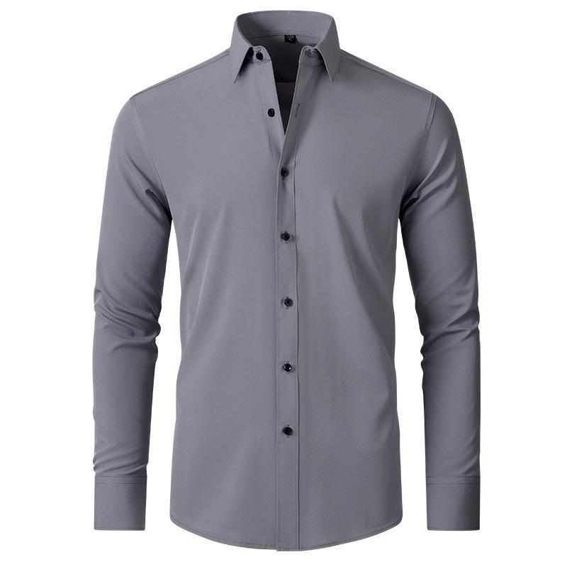 Korean Style Men's Slim Fit Solid Color Business Shirt