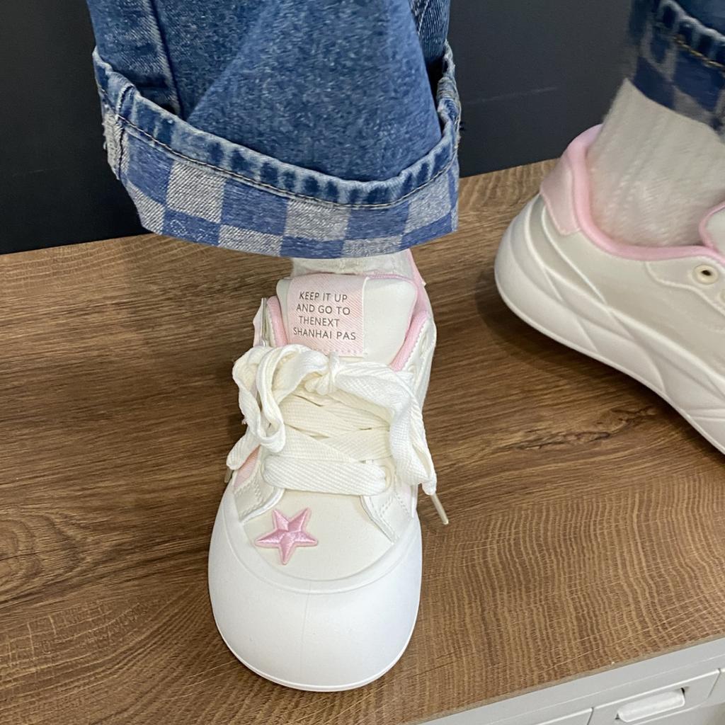 Versatile heightening platform student casual little white shoes women's 2024 new popular spring and autumn big head bread shoes board shoes