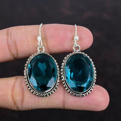 Facettierte Indigolith Ohrringe 925 Sterling Silber Ohrringe Wundervolle Vintage Ohrringe Indigolith Edelstein Schmuck Handgemachte Ohrringe Geschenke für Sie