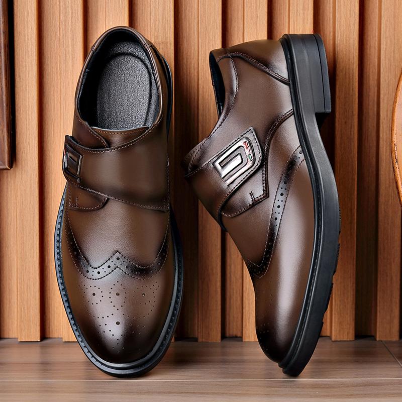 Fashion Italian Men Genuine Leather Business Shoes Thick-soled Outdoor Casual Leather Formal Shoes Fashion Slip-On Walking Oxford Shoes