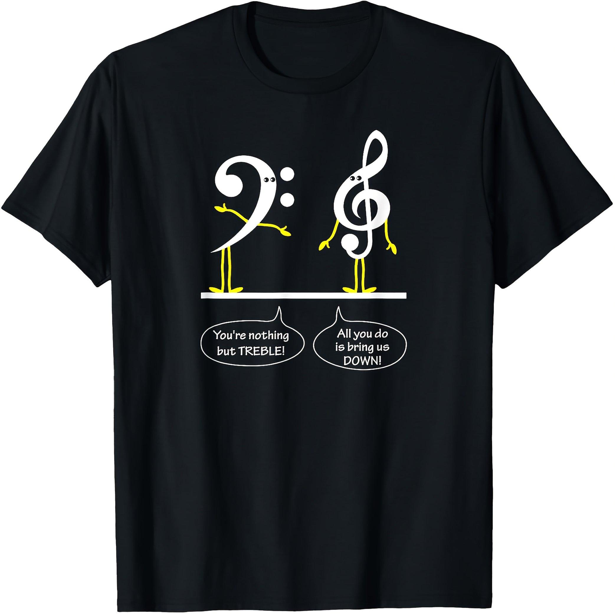 Bass Clef Treble Clef Music Joke Graphic Tee Mens Casual Short Sleeve Cotton TShirt S