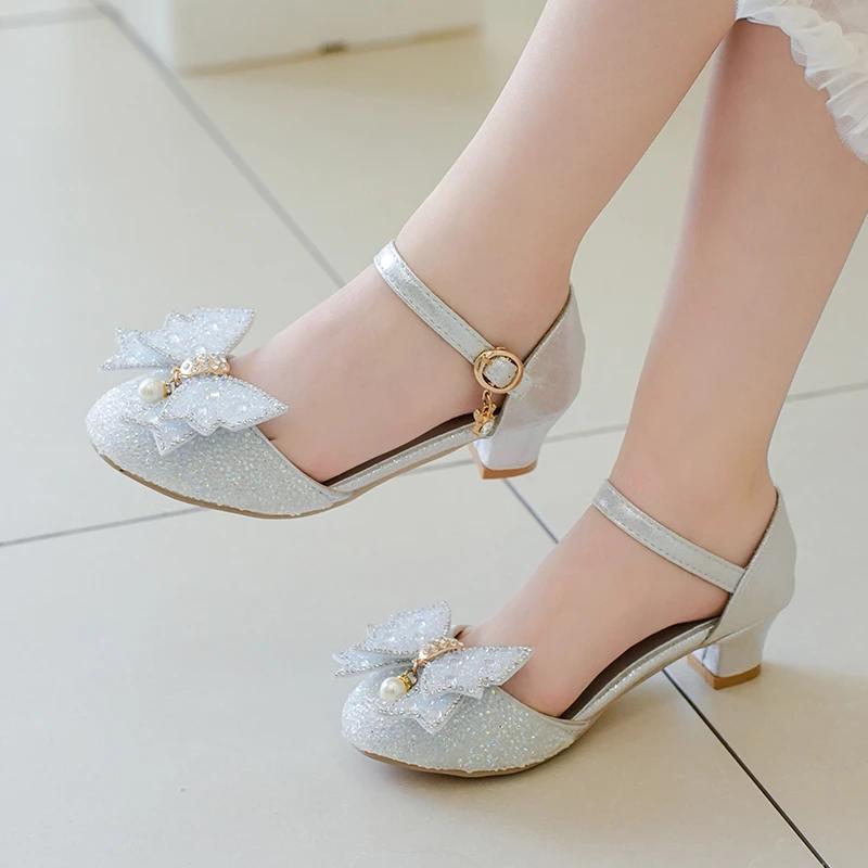 

Beaded Kids Elegant Lightweight Banquet with Heeled Shoes Baby Girls Summer Princess Fashion Soft Sequined Sandals 27Insole16.8cm срібний
