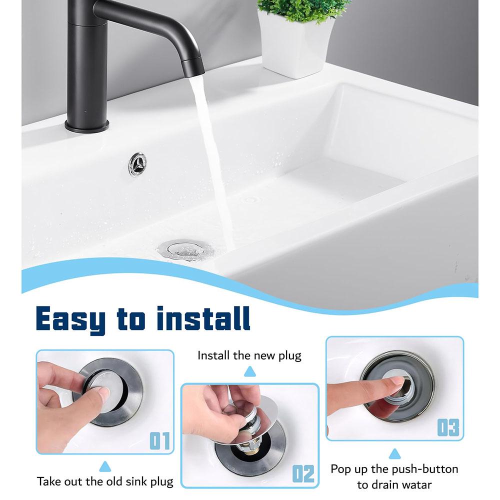 Sink Drain Stopper Bathroom Basin Universal Push Button Pop Up Plug Anti Clog Hair Catcher