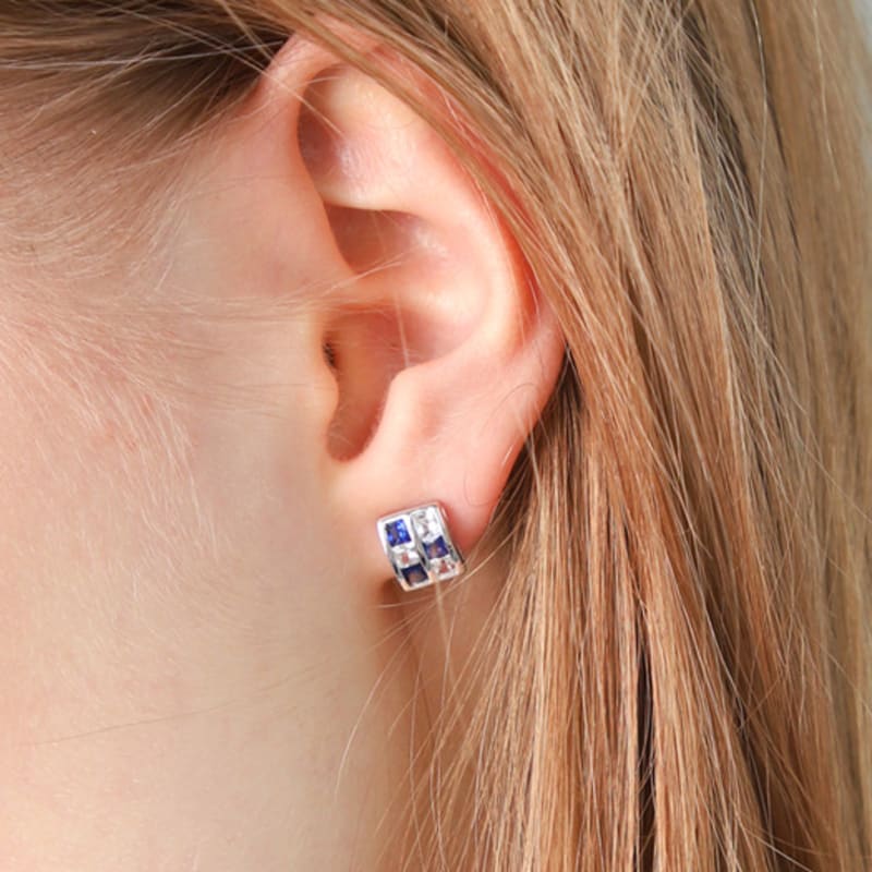 Dfarbe Silver Square Sapphire Topaz Piad Frame Stud Earrings