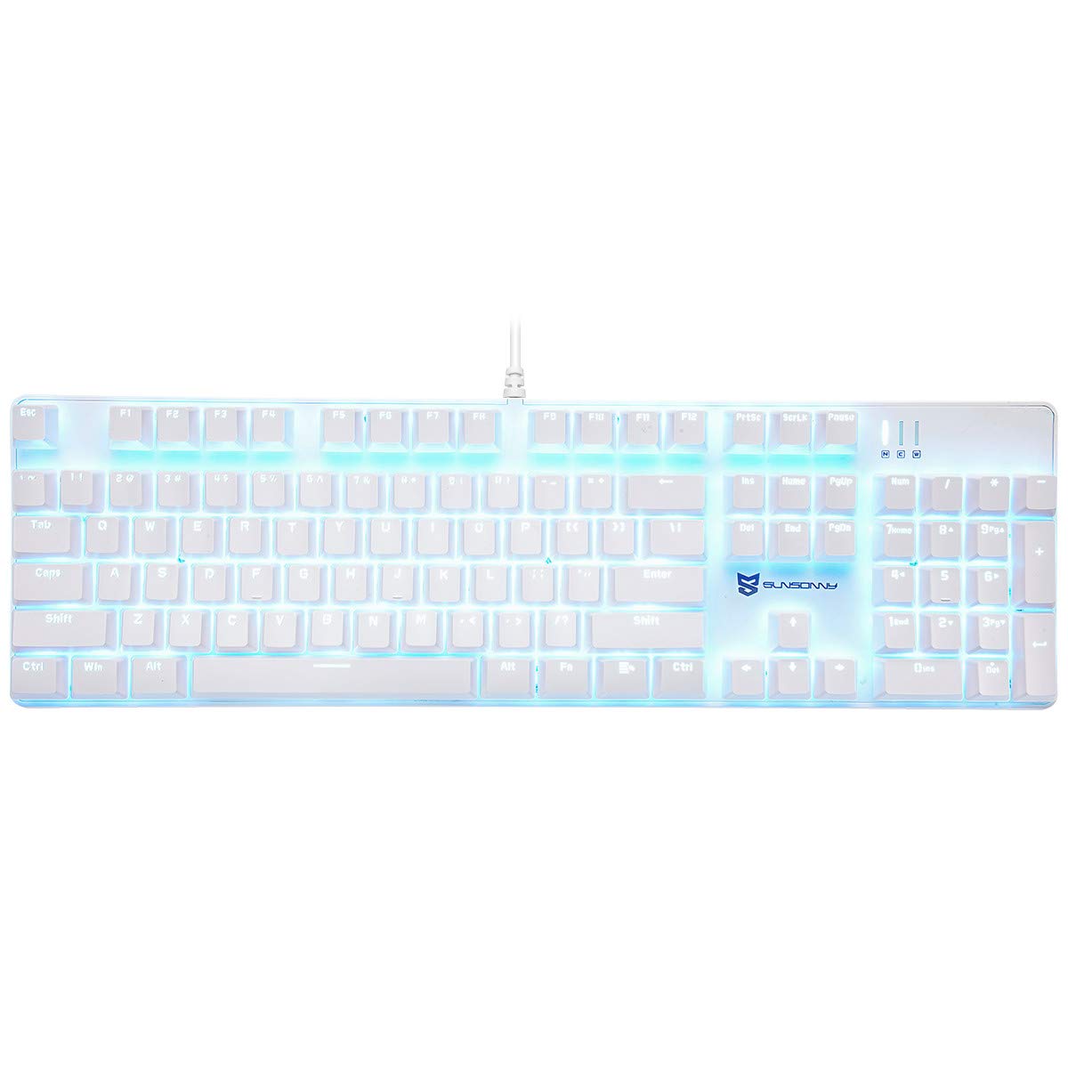 

Merdia Mechanical Gaming Keyboard, Full 104 Keyboard, US Layout, USB Wired Keyboard with LED Backlight (Brown Switches - White)