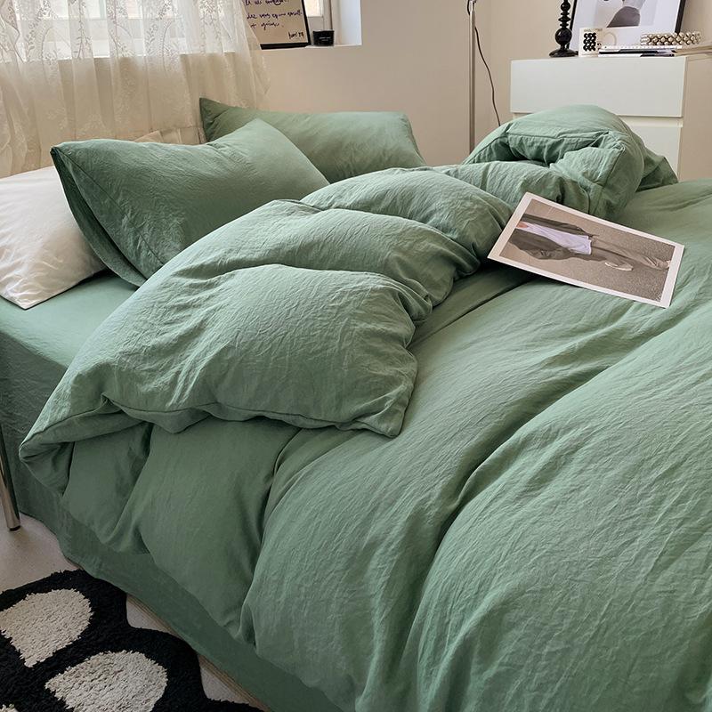 Solid Color Pure Cotton 4-Pcs Set Class A Maternal Infant Grade Naked Sleeping Sheets Quilt Cover Washed Cotton Bedding 3-Pcs Set