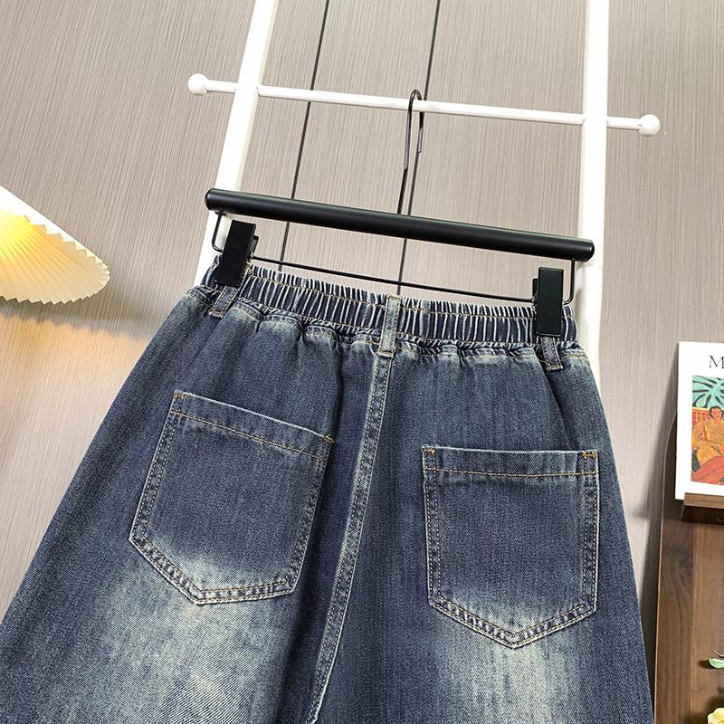 DIMANAF Plus Size Summer Women 2025 Vintage Jeans Casual Pockets High Waist Elastic Basic Loose Harem Pants