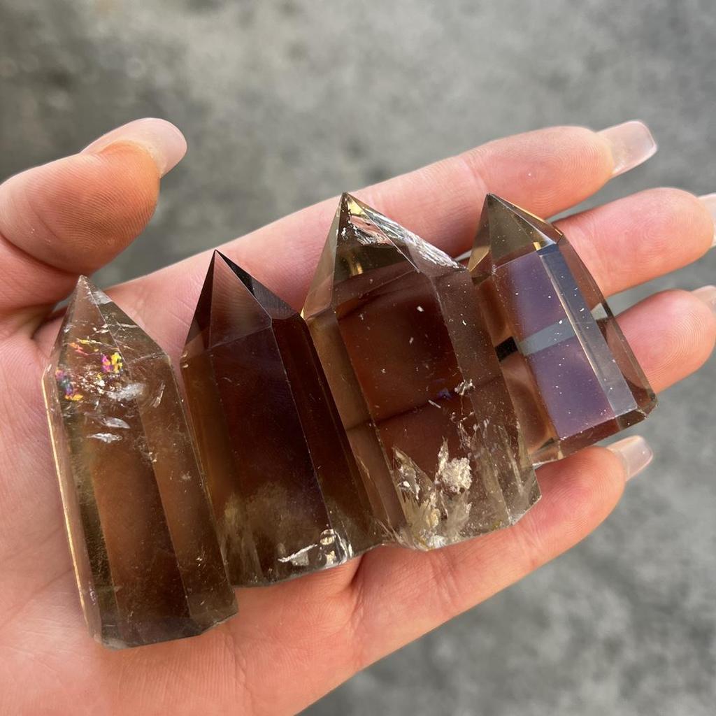 Natural Smoky Quartz Hexagonal Prism Crystal Pillar for Home Decoration