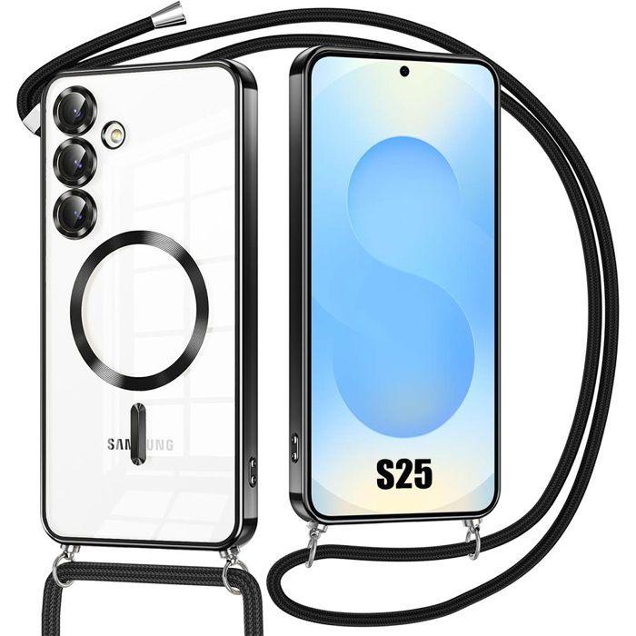 Kryt pro Samsung Galaxy S25 - s ochranou objektivu, magnetickým kroužkem a šňůrkou - černý