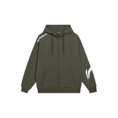 Li-Ning Sports Fashion Series Plush Warm Casual Hoodie Unisex Tops Deep-Olive-Green AWDRD34-9