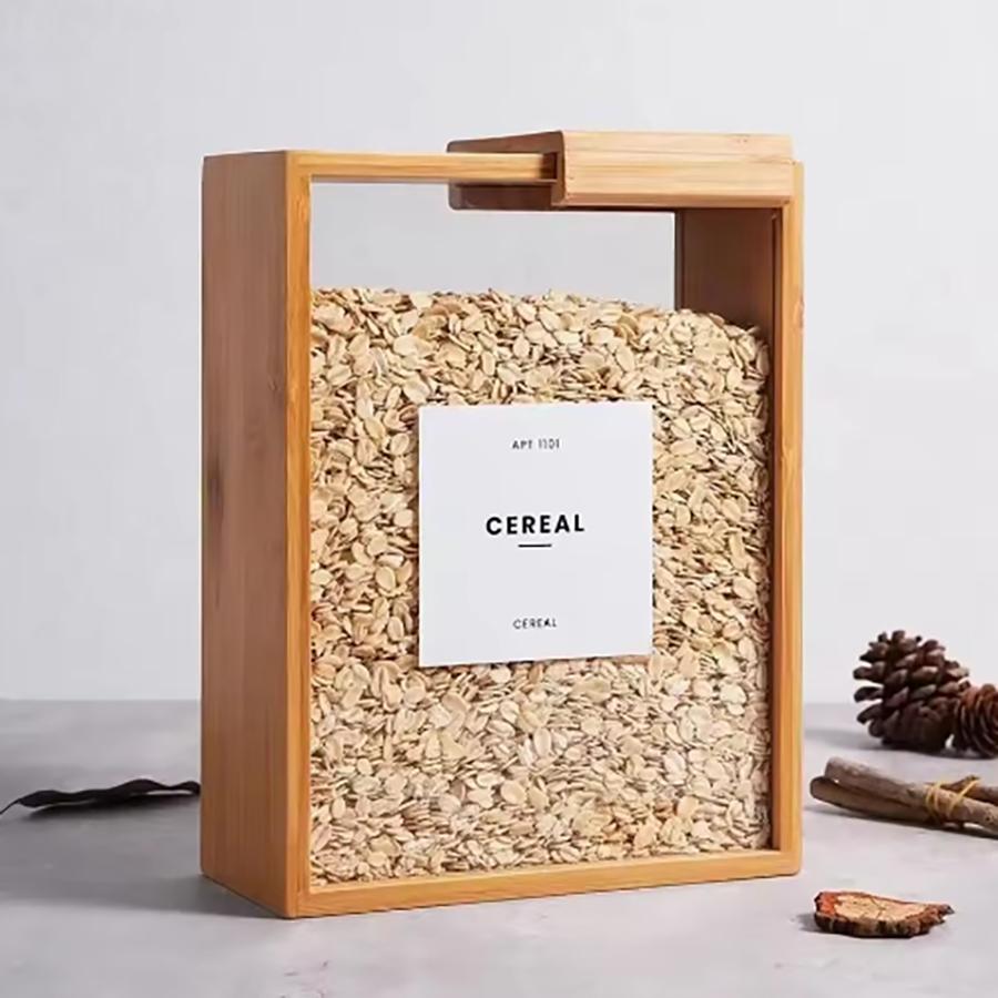 Food Dispenser Bamboo Food Storage Container Clear Food Storage Container Book-Style Canister for Kitchen for Cereal Rice Snack
