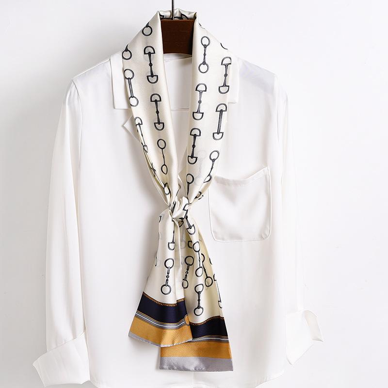 Thin and Narrow Long Small Silk Scarves Women's Foreign Style Fashionable and Versatile Sunscreen Silk Scarves Spring and Summer Scarves Scarves