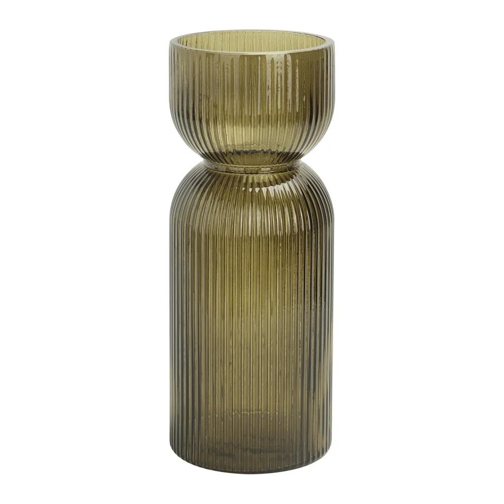 Ribbed Glass Tabletop Vase Decorative Accent Stylish Home Décor Unique Fluted Design Modern Centerpiece Handcrafted Ideal Floral