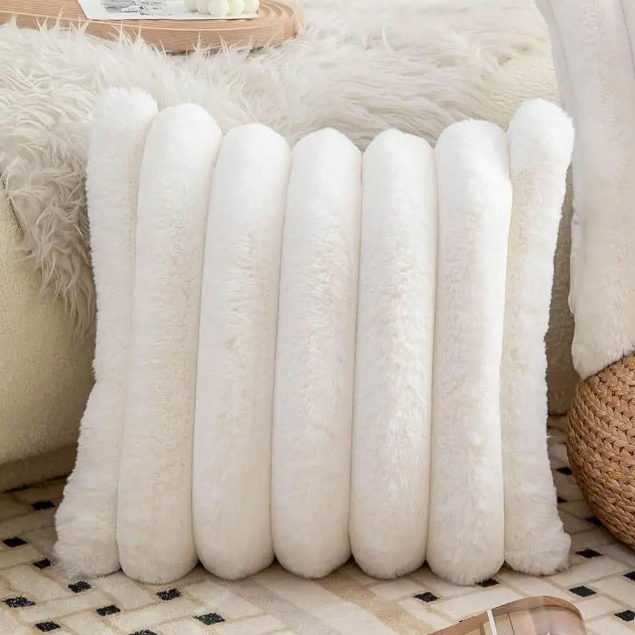 1pc 7cm striped plush cushion cover 30x50 45x45 50x50 soft decorative pillowcase home decor sofa throw pillow cover white beige