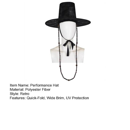 Pălărie Coreeană Tradițională de Performanță pentru Copii Pălărie Plată cu Bor Larg Pliabilă Rapid Protecție UV Cosplay Pălărie Neagră