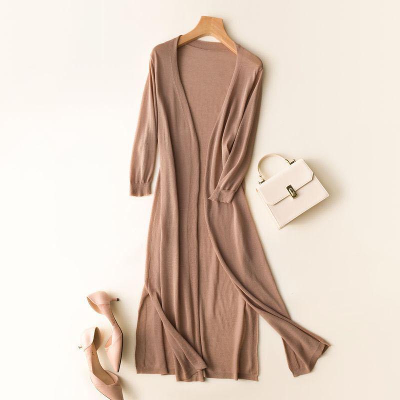 Women Long Cardigan Poncho Summer Autumn Thin Silk Knitted Cardigans Knitted Sweater Casual Loose Coat Jacket