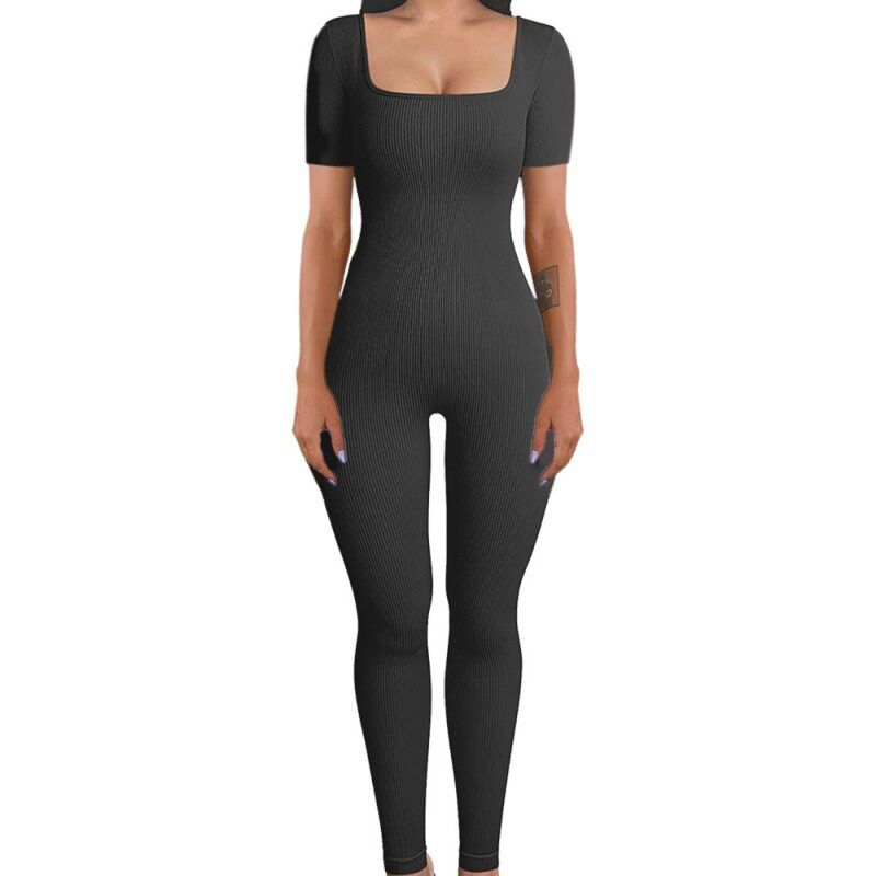 Amazon European and American Foreign Trade Women's Clothing Jumpsuit Autumn and Winter New Ribbed Square Neck Butt-Lifting Slim Sexy Jumpsuit
