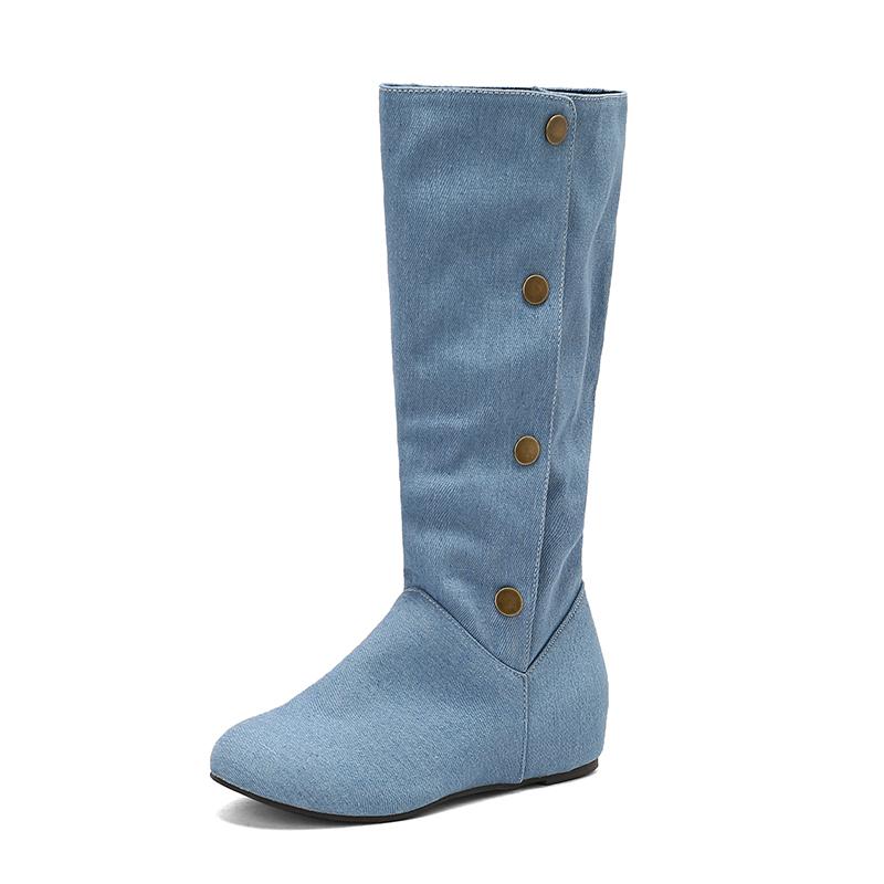 Women Boots 2025 Winter New Fashion Casual Mid Calf Boots Round Toe Buckle Plus Size 34-50 Lady Shoes Rivet Metal Decoration