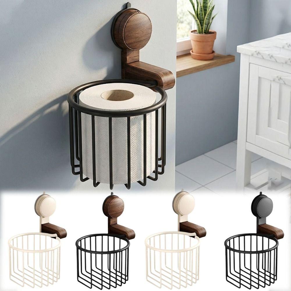 Suction Cup Bathroom Paper Holder Non Perforated Toilet Tissue Basket Soap Holder