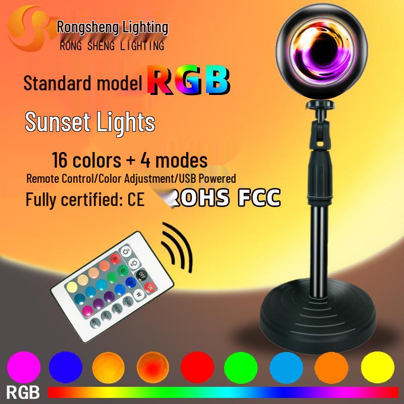 

Telescopic RGB Sunset Projection Lamp with Remote Control, USB Table Lamp, 16 Colors, Rainbow & Sunset Effects