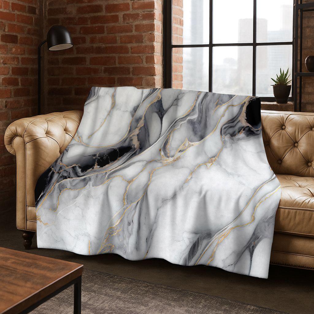 Dream Colorful Stone Texture Marble Black Green Gold  Flannel Blanket,Cozy Soft Throw Blanket for Home Bedroom Bed Sofa Gift