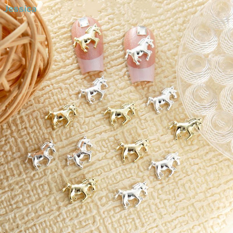 Charms 3D para Nail Art de Cavalo Dourados Prateados Decorações de Unhas em Forma de Animal Acessórios de Manicure DIY Para Design de Unhas da Moda