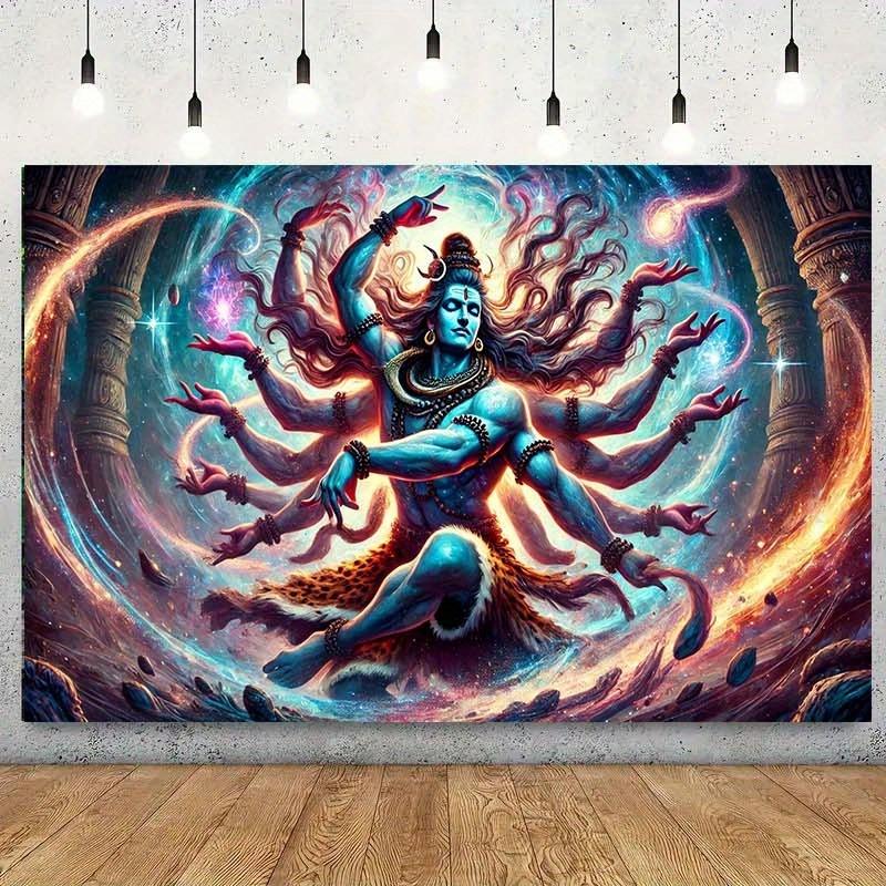 2D Flat Design 1 Piece of Indian Mythological Shiva Dance Banner for Home Decoration Parties Weddings Diwali Festival
