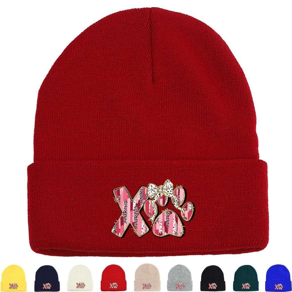 XO Cat Paw Print Print Knit Cap Beanie, Valentine's Day Man Cap Autumn Cuff Headwear Headwear Knitted Hat Beanie