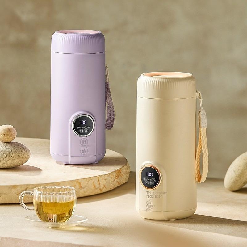 550ml Capacity Small Portable Travel Insulation Water Boiling Cup Electric Heating Cup Three Gears Adjustable Electric Kettle luce colore viola
