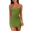 Women's Solid Color O Neck Strap Slim Design Pleated French Slit Dress Ladies Dress