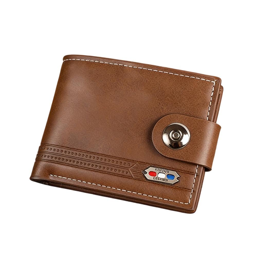 

High Capacity Leather Wallet Vintage Style Multiple Card Slots Card Holder Money Clip 2-fold Design Coin Purse Business Use колір світло кави