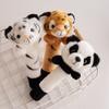 Cute Animal Tiger Panda Head Massage Stick Plush Toy Doll Children Soothing Doll Birthday Gift