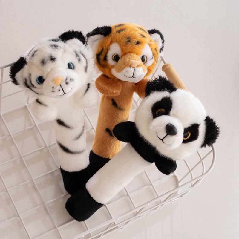 Cute Animal Tiger Panda Head Massage Stick Plush Toy Doll Children Soothing Doll Birthday Gift