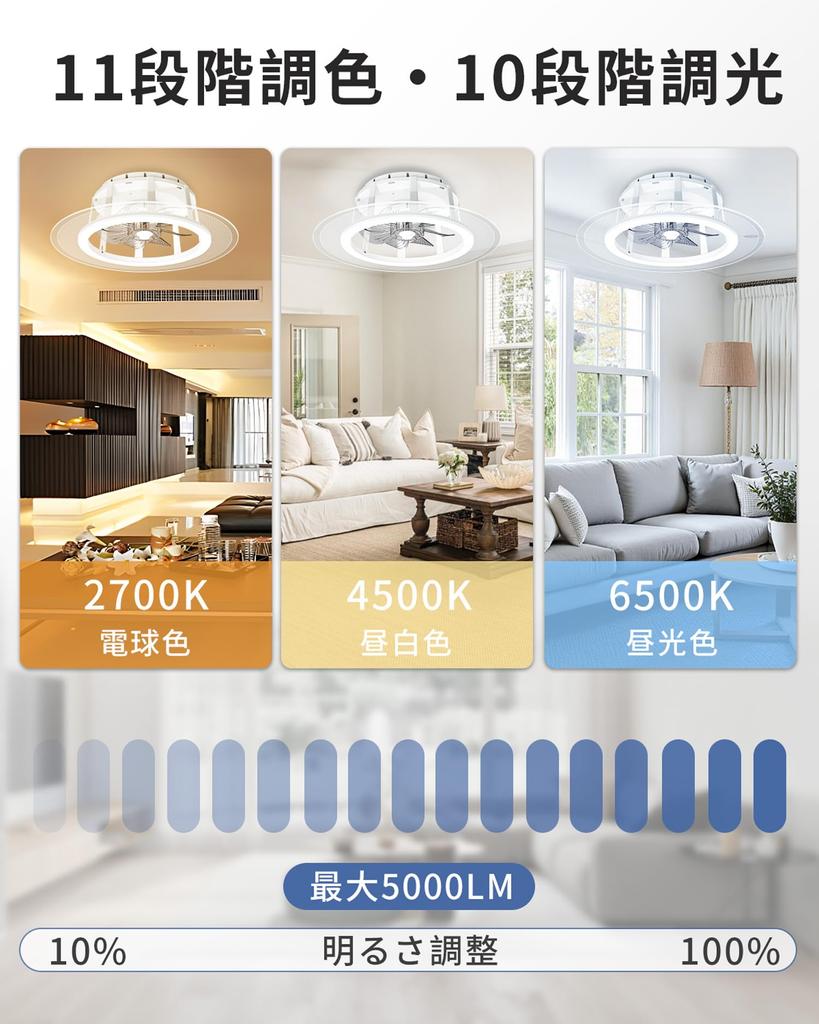 LED Ceiling Fan Light with Light Guide, Compatible with 12-Tatami Rooms, Color Adjustment, Dimming, and Airflow Adjustment, 5000LM, Ceiling