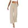 Women's Color Casual Wide Leg High Waist Button And Zipper Elastic Waist Pants With Pockets