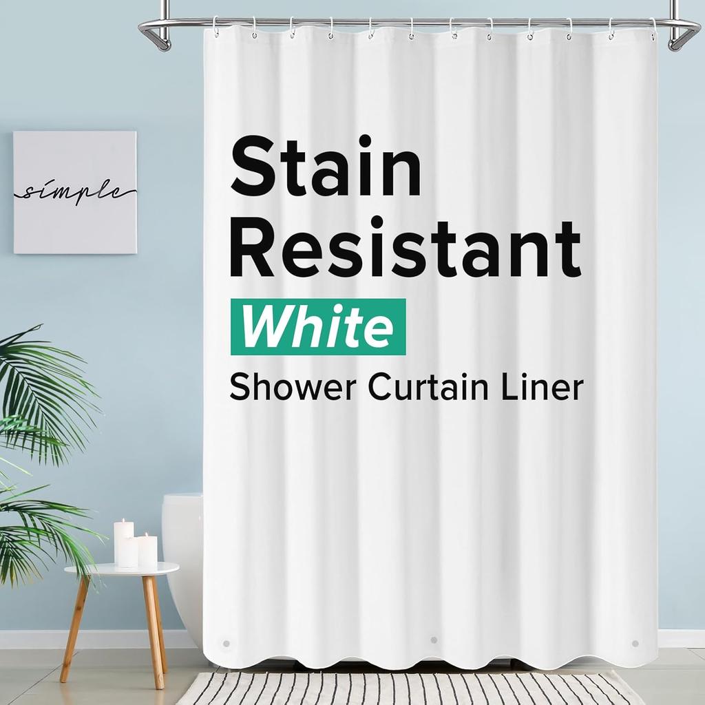 1Pc White Lightweight Shower Curtain Liner With Magnets & Metal Grommets, Plastic Bath Curtain Bathroom Decor & Accessories