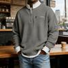 Men Waffle Sweatshirt Quarter Zip Stand Collar Casual Pullover Color Block Long Sleeve Top for Office Street Gym Wear