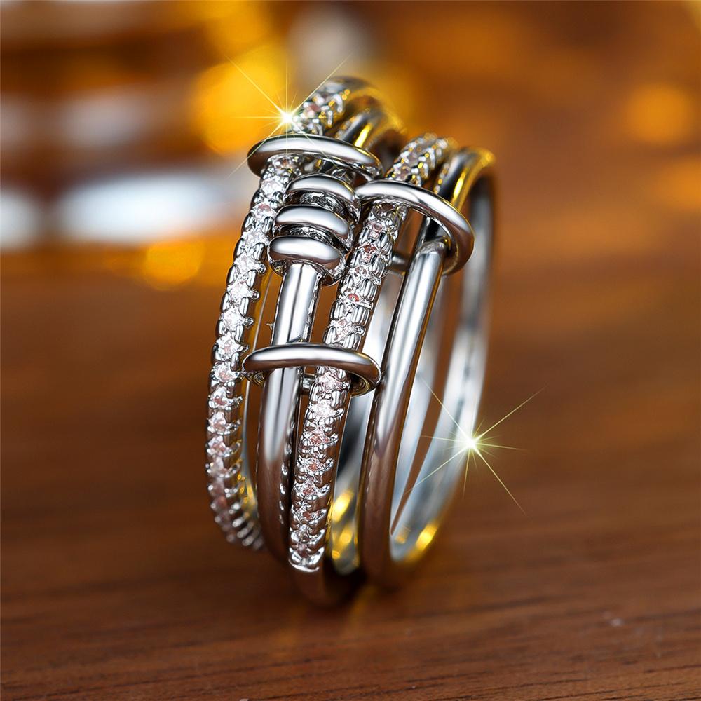 White Zircon Female Luxury Stone Engagement Ring Set Vintage Silver Color Bridal Sets Wedding Bands Party Jewelry For Women
